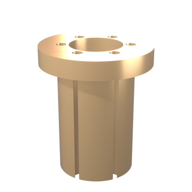 CNC machined bronze flanged bushing with oil distribution grooves