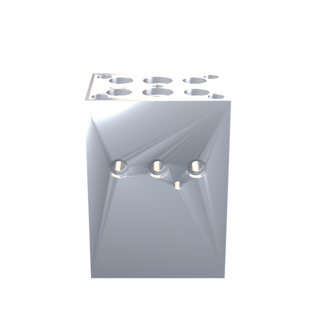 CNC machined hydraulic manifold block with drilled and counterbored ports